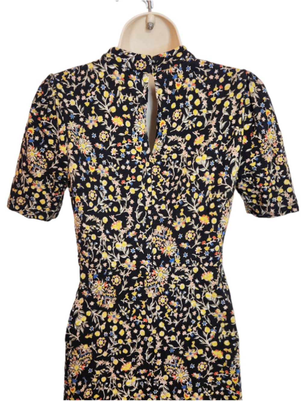 Boden Wildflower Paisley Cinch Waist Jersey Knit Mini Dress Black/Yellow 2 - Picture 6 of 10